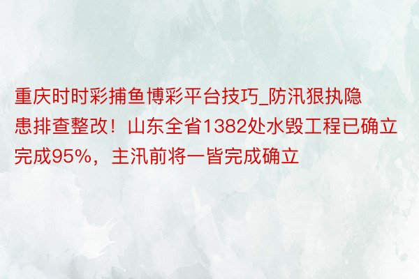 重庆时时彩捕鱼博彩平台技巧_防汛狠执隐患排查整改！山东全省1382处水毁工程已确立完成95%，主汛前将一皆完成确立